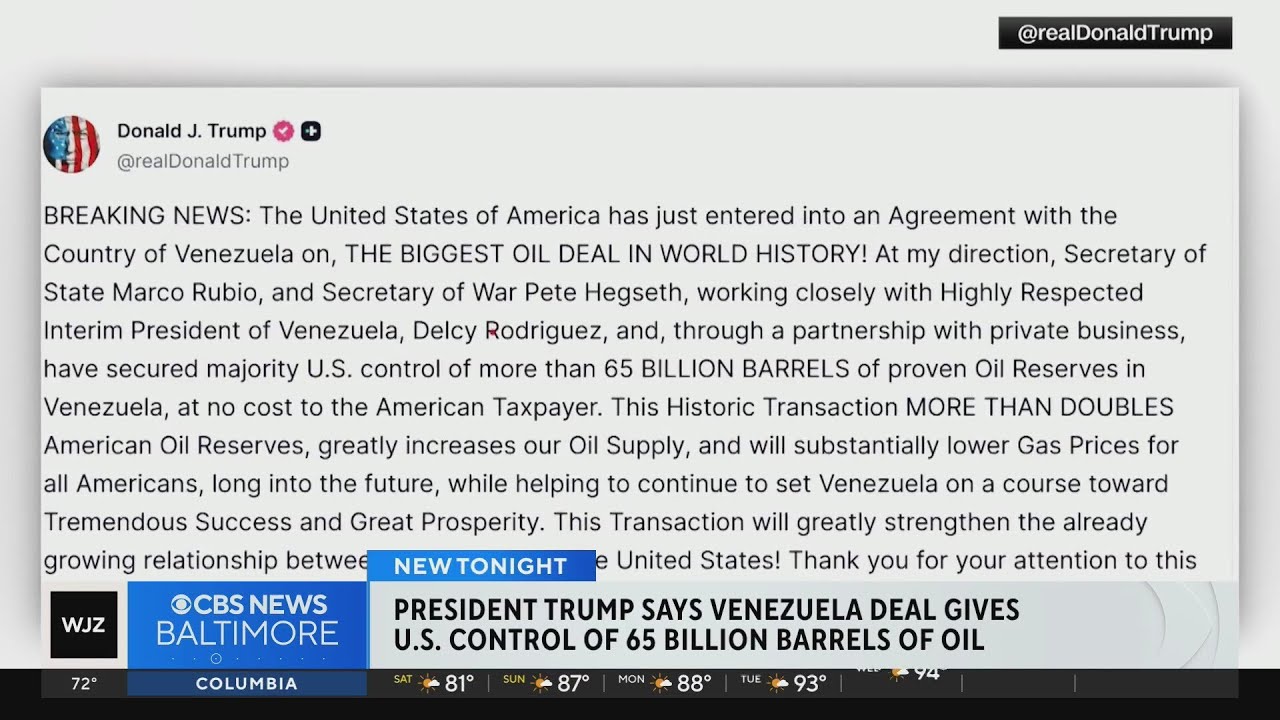 President Trump says Venezuela deal gives U.S. control of 65 billion barrels of oil