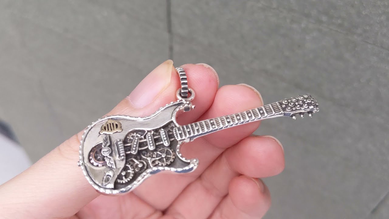 Sterling Silver Rocker Guitar Pendant Necklace Jewelry