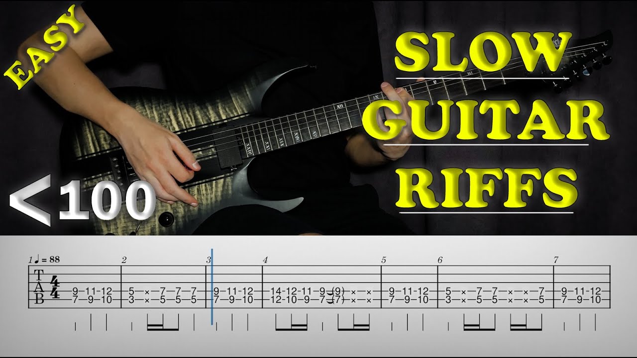 20 Guitar Riffs SLOWER Than 100 Bpm - (Almost Easy)