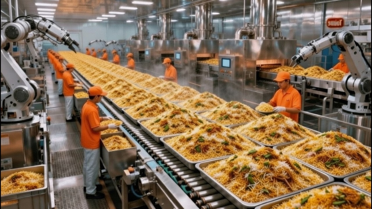Rice Cooking Process in a Factory | Large-Scale Rice Preparation