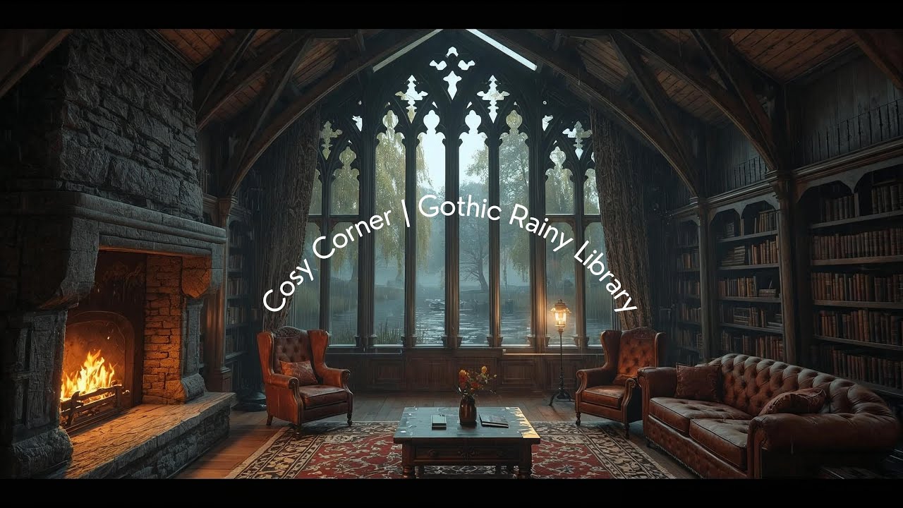 Gothic Library ASMR 🔮📚 Rain & Crackling Fireplace | Dark Academia Ambience