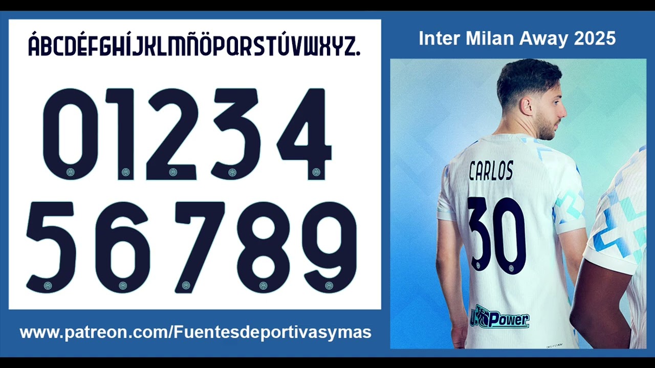Tipografia Inter Milan visita 2025 Inter Milan away Font 2025 Fonte Inter Milan reserva 2025S