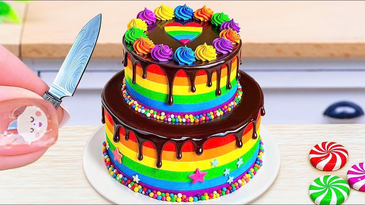 Mini Rainbow Cake Recipe With Chocolate | Satisfying Mini Cake Challenge & ASMR Dessert