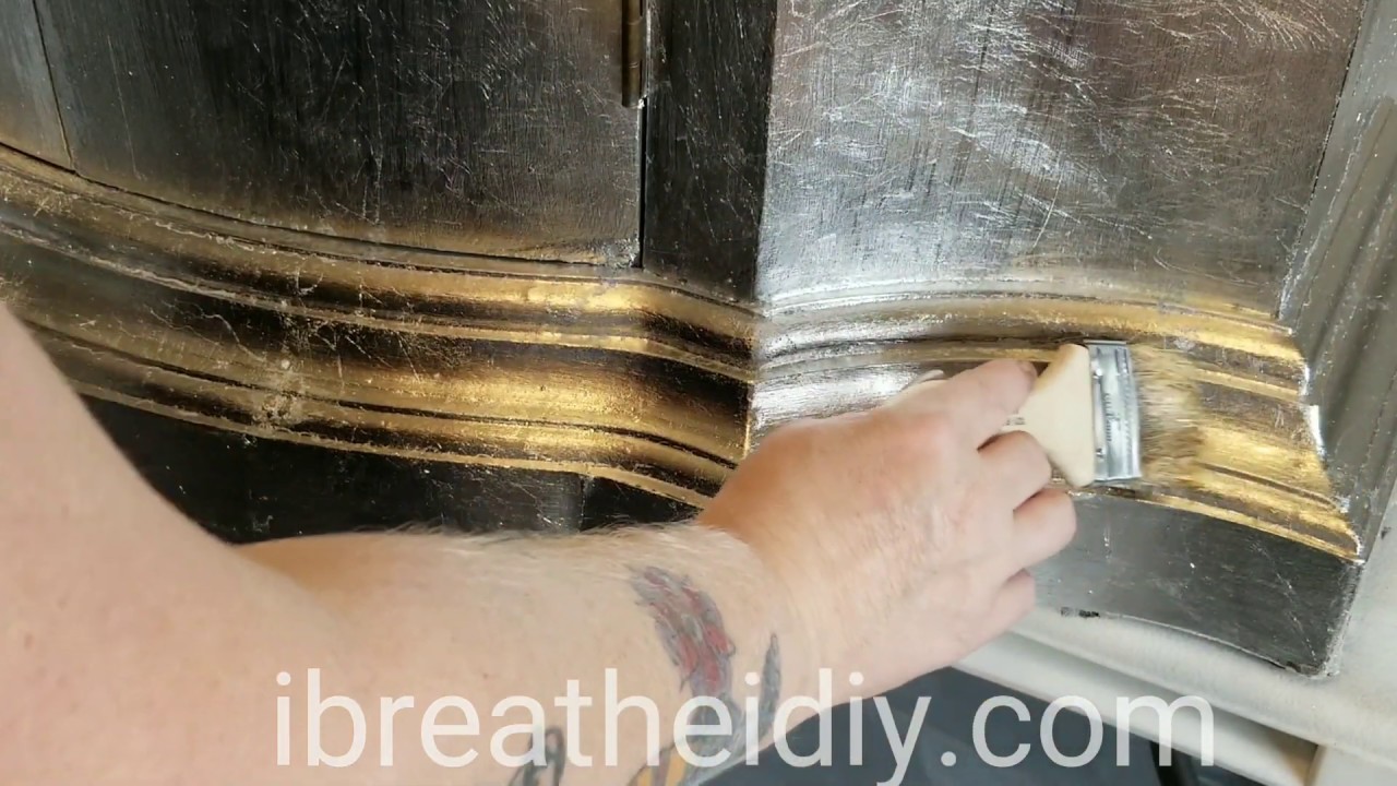 Silver Leaf & Glaze Wash Cabinet Refinishing DIY - short video