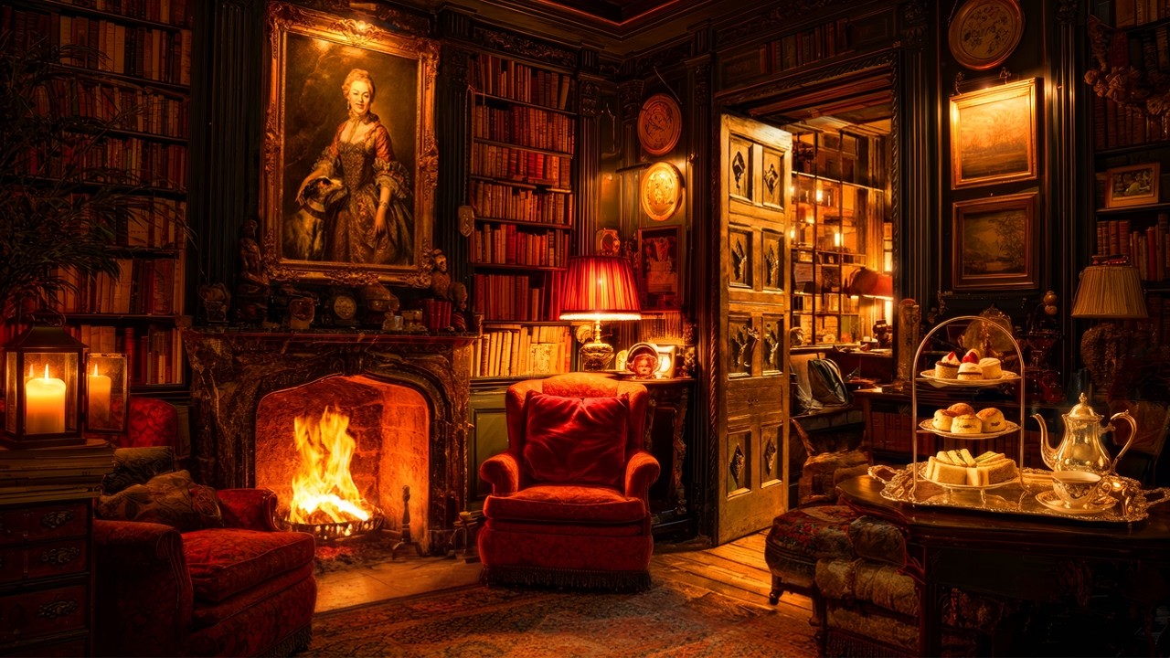A Night in Your Home Library | Warm Fireplace Ambience for 8 Hours of the Deepest Sleep