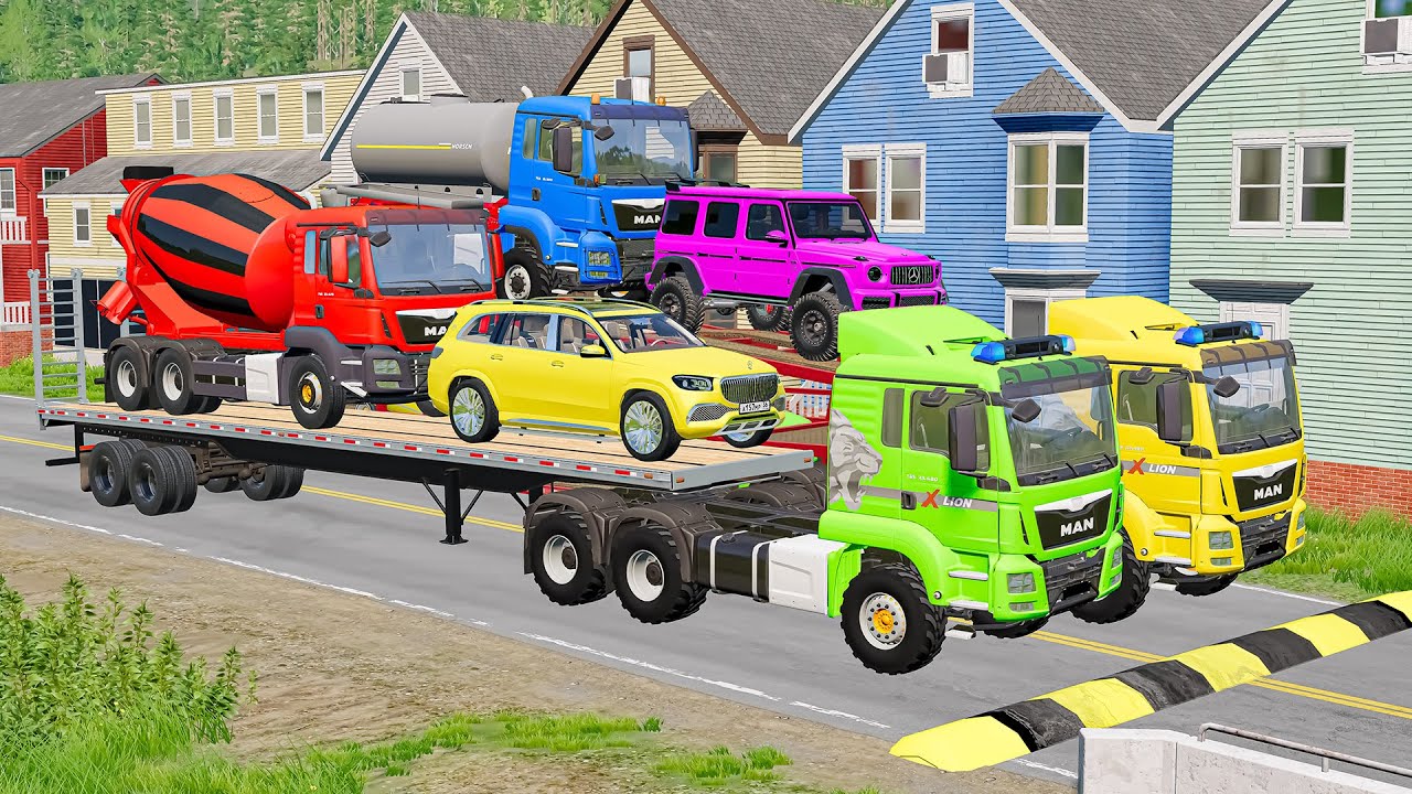 Flatbed Truck Mcqueen | Transportation with Truck - Pothole vs Car #09 - BeamNG.Drive