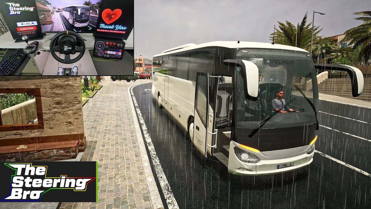 Tourist Bus Simulator - Heavy Rain Realistic Gameplay | Thrustmaster TX Steering Wheel Gameplay