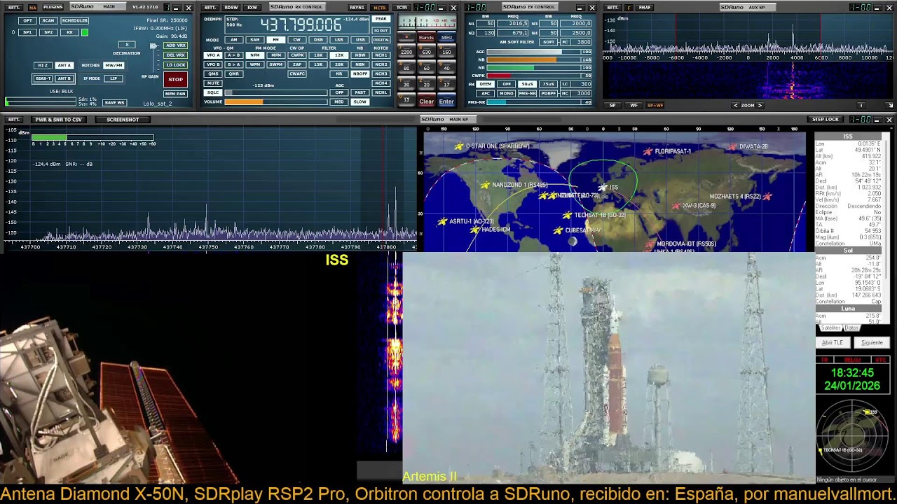 ARISS ISS QSO radioaficionados, 437.800 MHz, Directo, recibira en España el 24/01/2026 a 18:27 UTC.