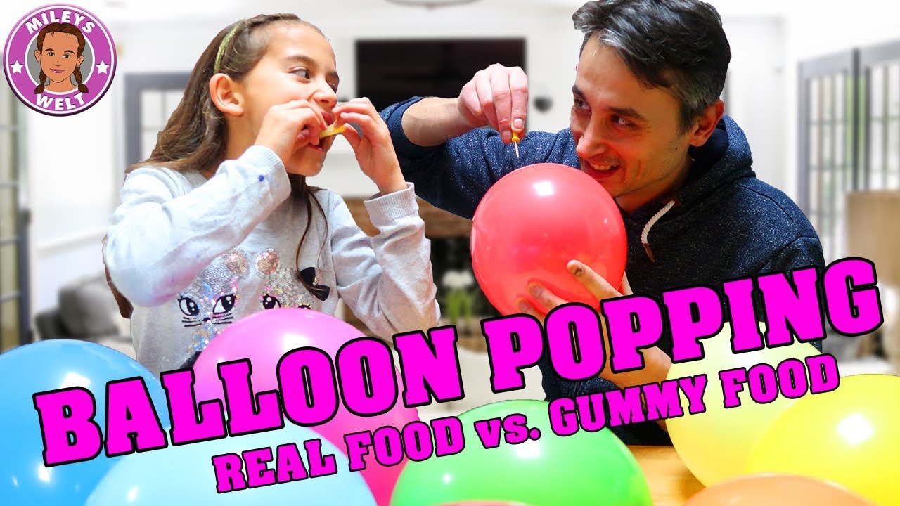 BALLOON POPPING Real Food vs Gummy Food Challenge | Mileys Welt