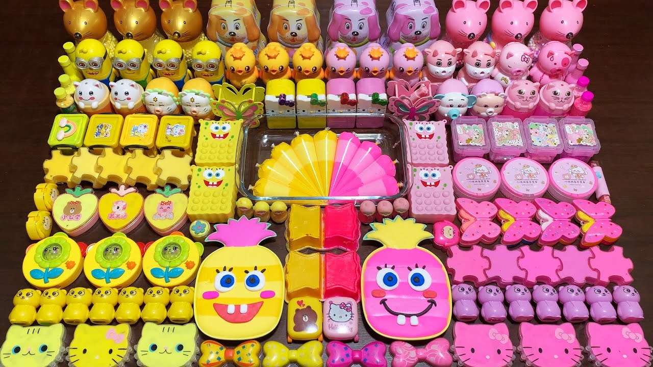 PINK VS YELLOW WITH CLAY PIPING BAGS ! CLAY AND GLITTER ! Mixing Random Things Into Slime #2846