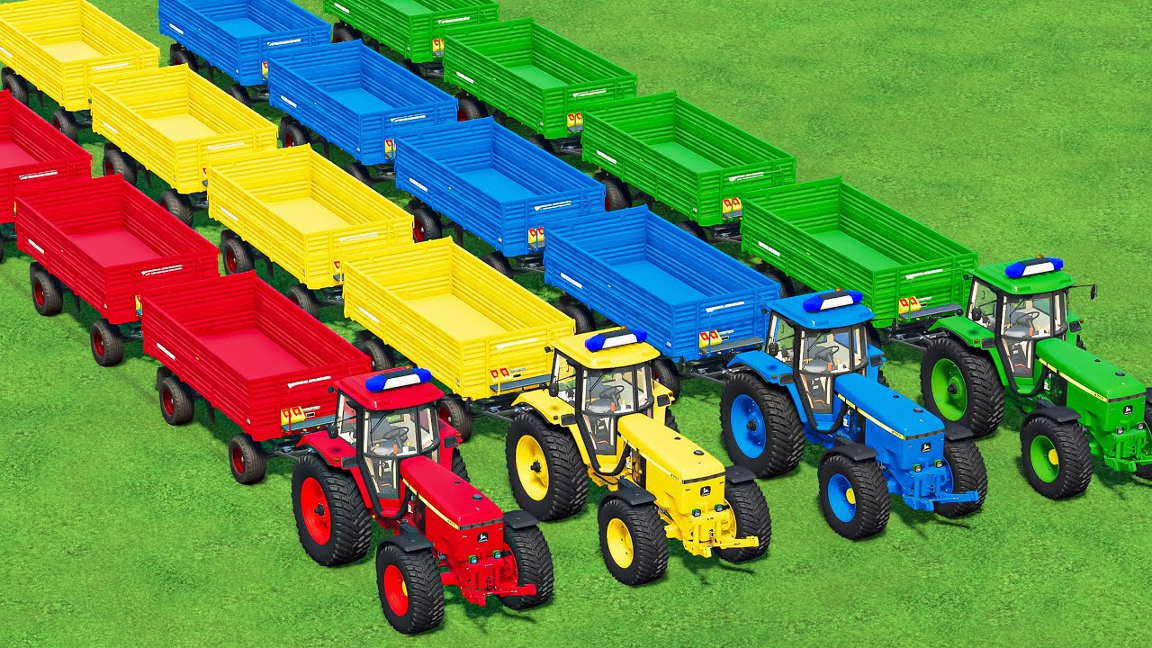 Road TRAIN With Colors! LIME Transport with COLORFUL John DEERE TRACTOR! Farming Simulator