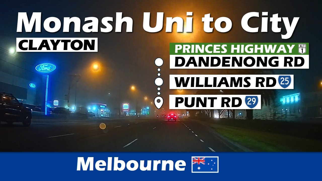 Melbourne Foggy Night Drive - Clayton to City via Dandenong Road