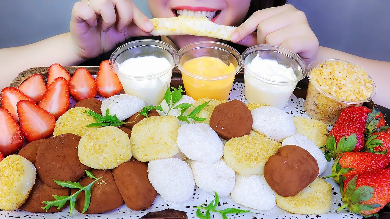 ASMR MOCHI CHẤM KEM - mochi with cream dipping EATING SOUNDS | LINH-ASMR