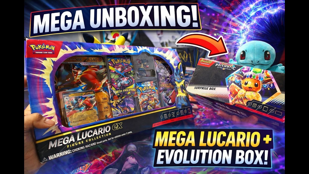 MEGA LUCARIO EX Figure Collection Unboxing + Prismatic Evolutions Surprise Box! INSANE PULLS?! 😱🔥