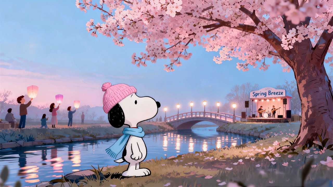 Snoopy's Peaceful Spring Evening 🌸 Snoopy by the River ✨ Cozy Lofi Music to Unwind