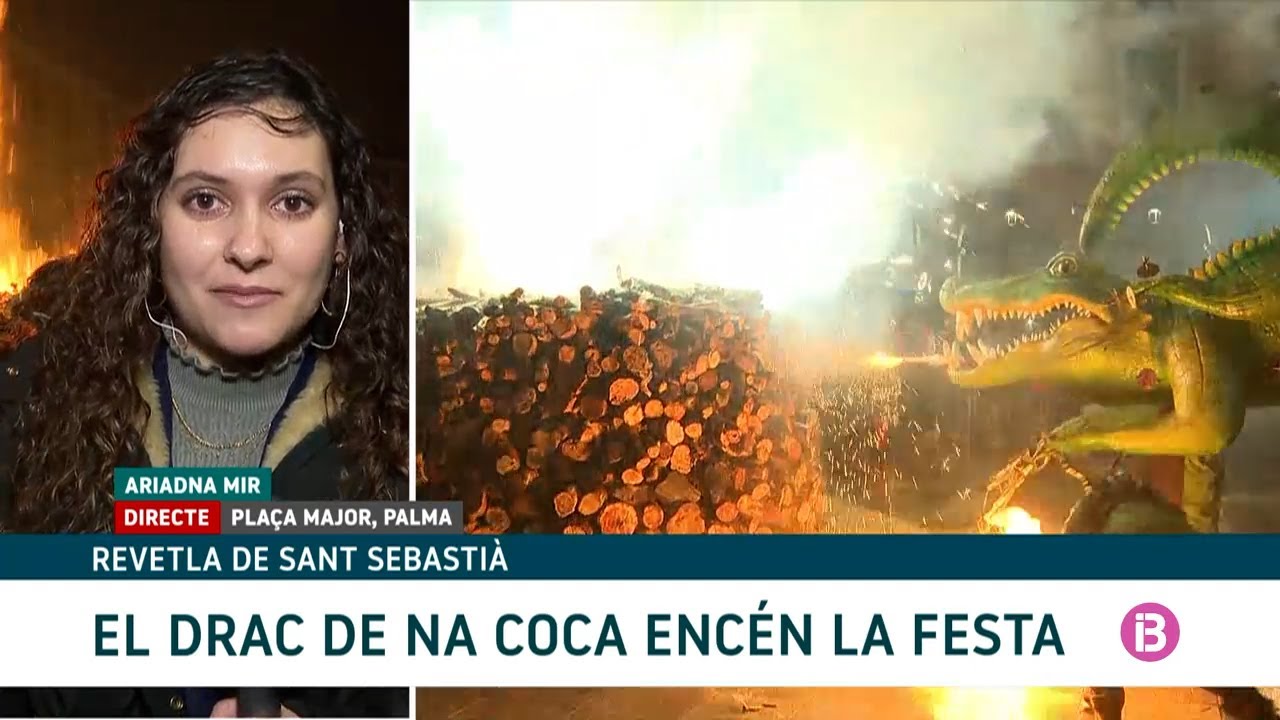 El Drac de na Coca enciende la Revetla de Sant Sebastià en Palma. 19/01/2024.