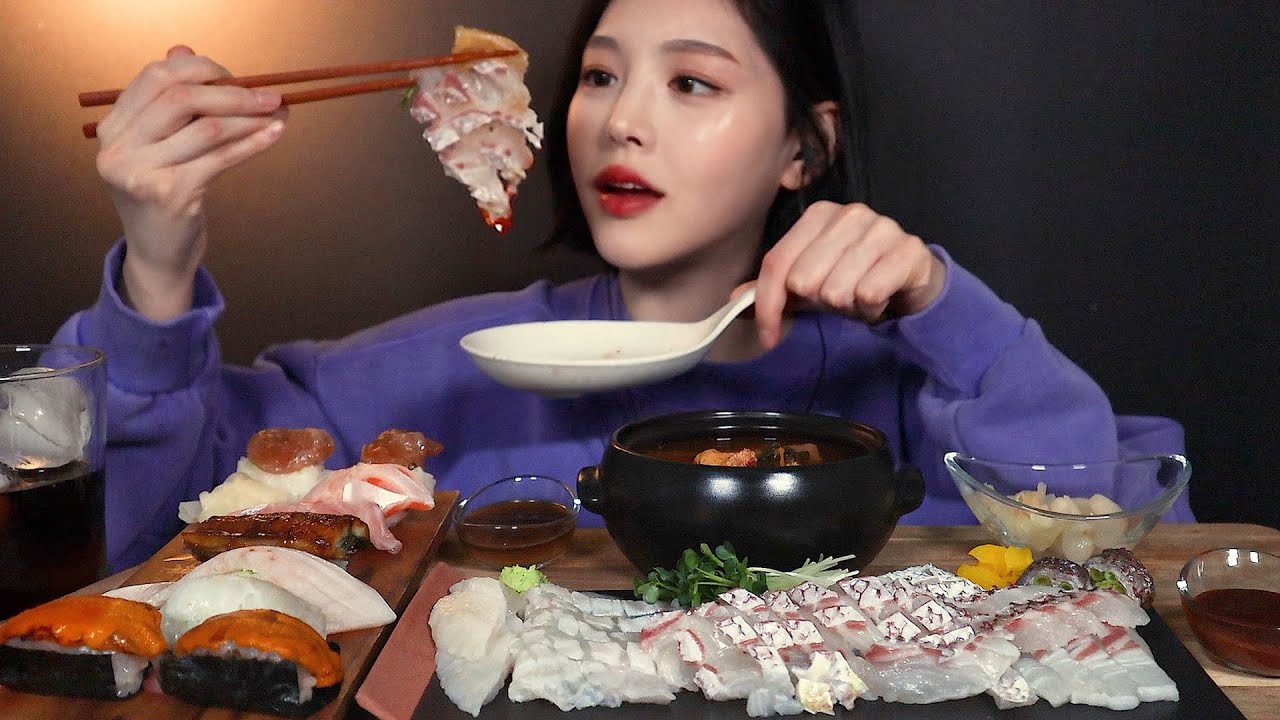 SUB)쫀득꼬득 참돔회 광어회에 초밥 먹방 ! (feat.알탕) 성게알 참치뱃살 장어 연어 간장새우 먹고싶은거 다 먹기 ✨ sushi & sashimi mukbang ASMR