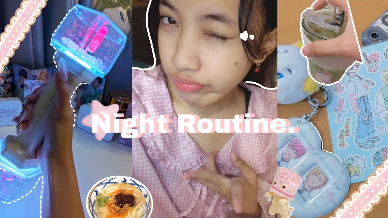 Night Routine (again) 🪽 eat🍜, matcha, lightstick plave deco, etc