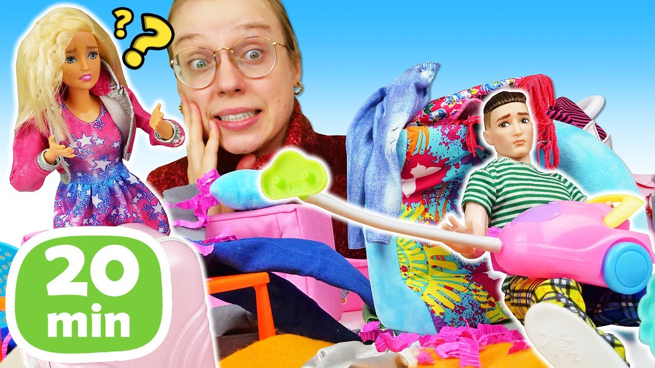 Nukkekodin huoneet: pesuhuone, olohuone ja pukuhuone | Barbie-nuket ja lelut