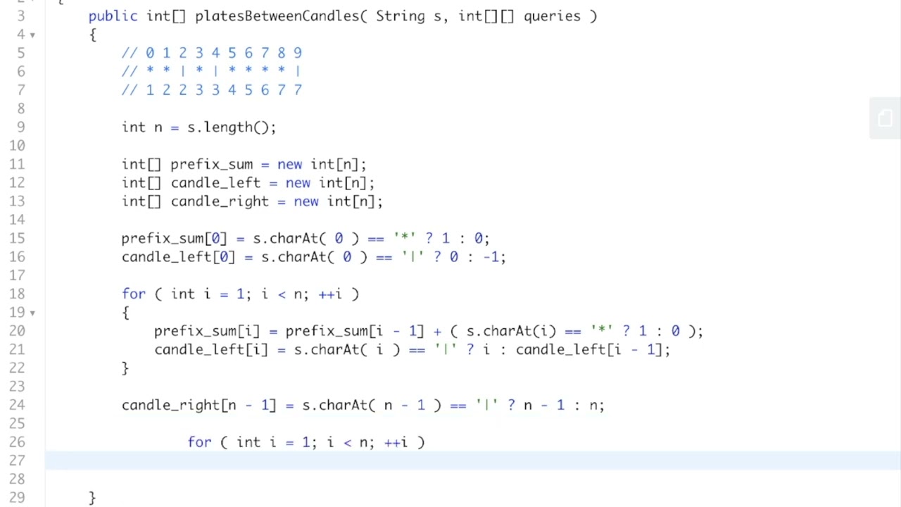 LeetCode 2055. Plates Between Candles - O(n + q)