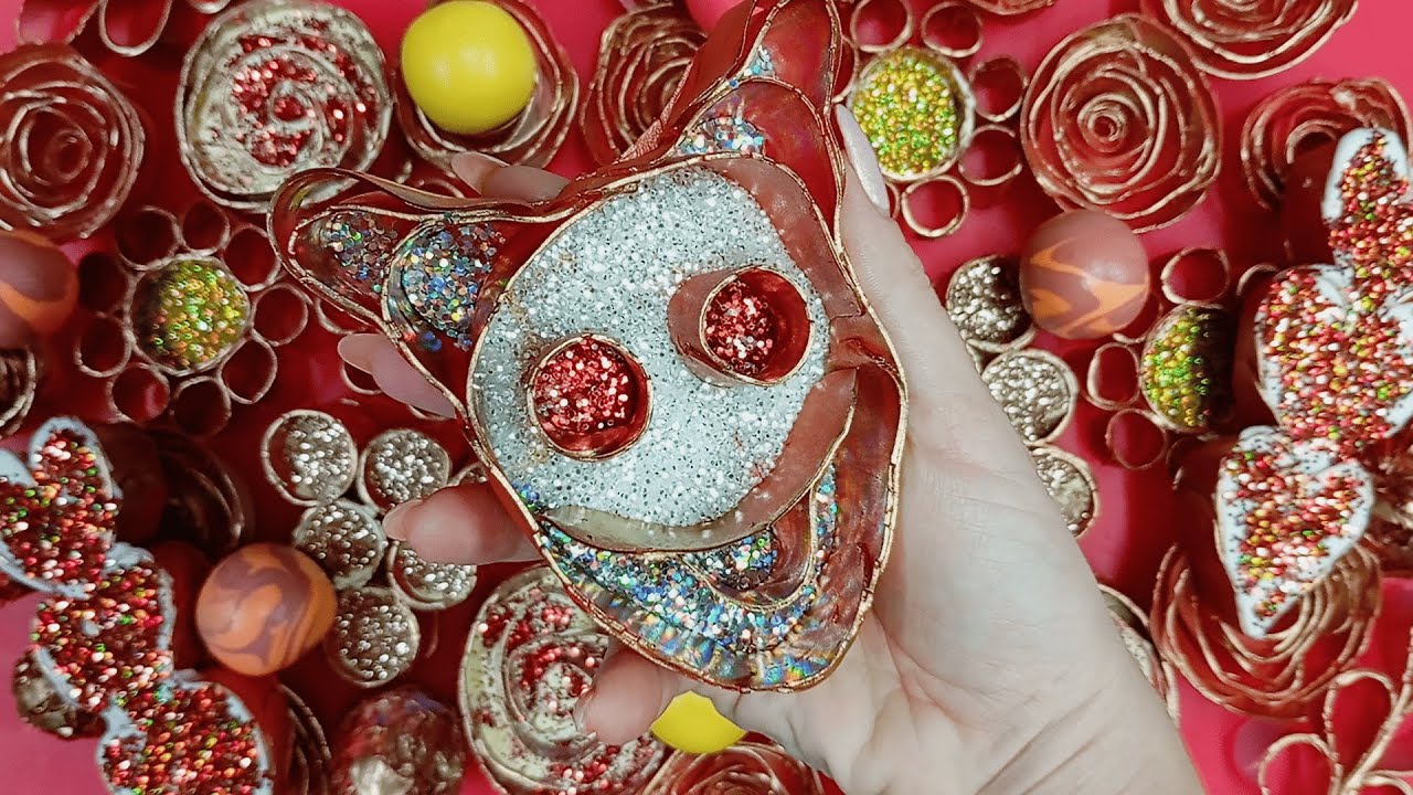 ASMR Crispy RED-GOLD soap. Starch boxes with glitter. Boxes with foam. Light plasticine.🤎🤎🤎🤎❤❤❤❤