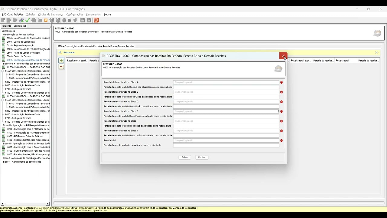 como preencher o registro 0900 SPED-EFD Contribuições