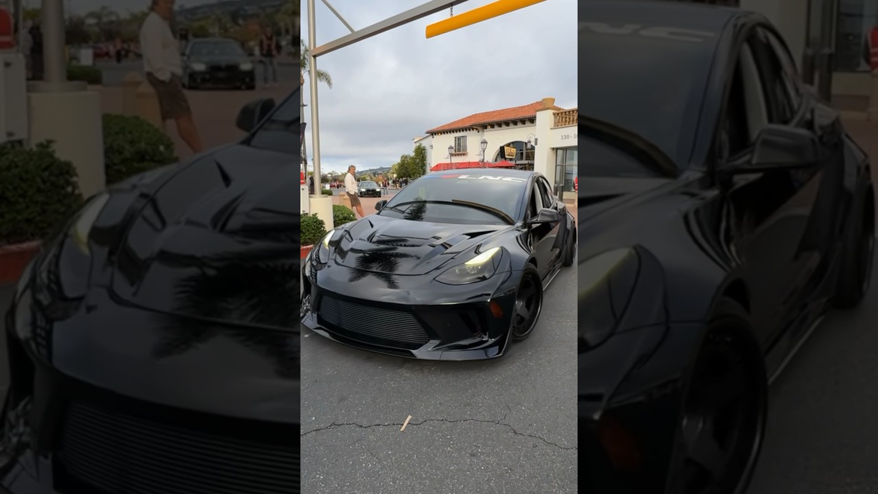 Would you drive this Widebody Tesla Model 3 Performance 😱🔥#carsandcoffee #carshow #tesla
