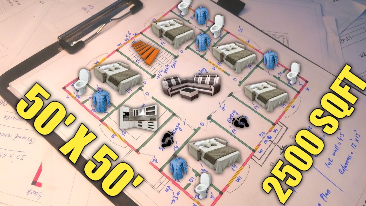 5 Bedrooms Plan || 50 x 50 Home Plan || 2500 Sqft House Plan || 9 Marla Plan