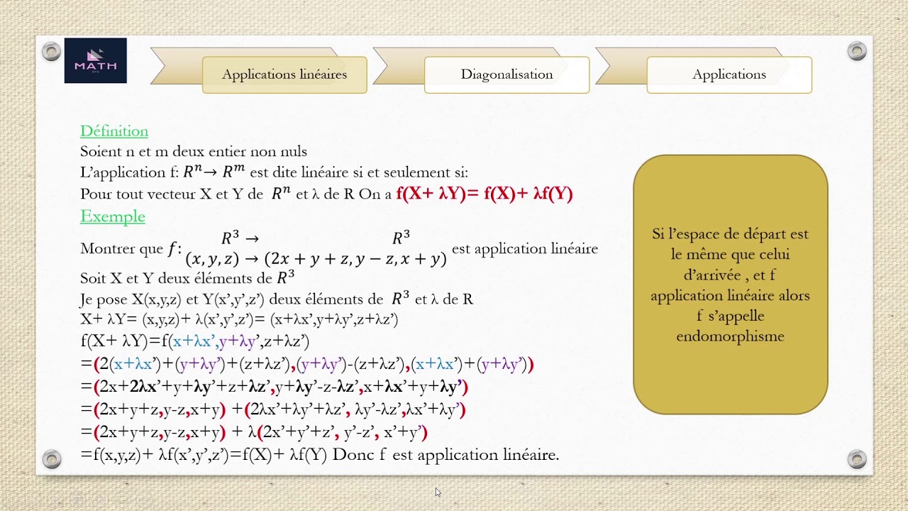 Résumé: Algèbre linéaire partie 1 (Application linéaire ) (ملخص)