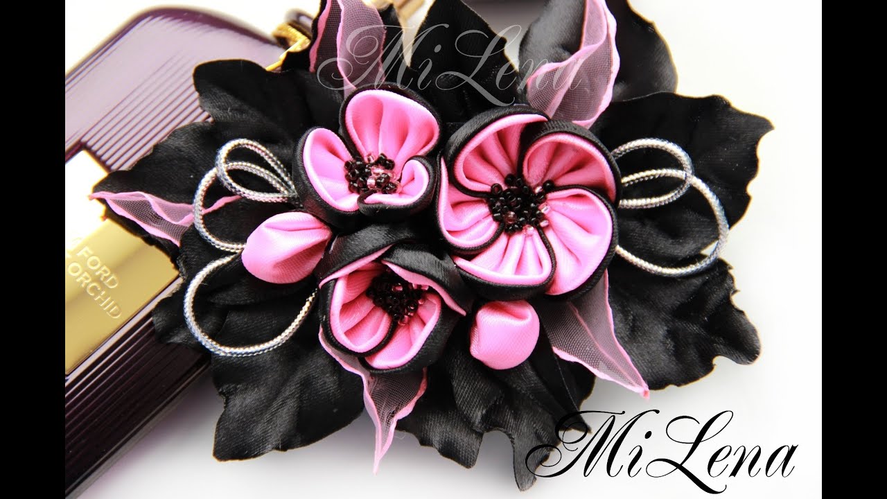 DIY Kanzashi flower hairclip / Заколка канзаши / Пошаговый мастер-класс /