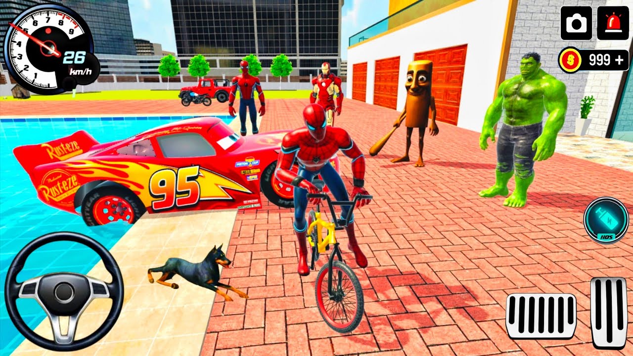 😍 Monster Mc Queen Car & Spiderman 🦚 Scary Teacher & Tung Tung 🥳 3D Car Simulator Gameplay 🎉 Android