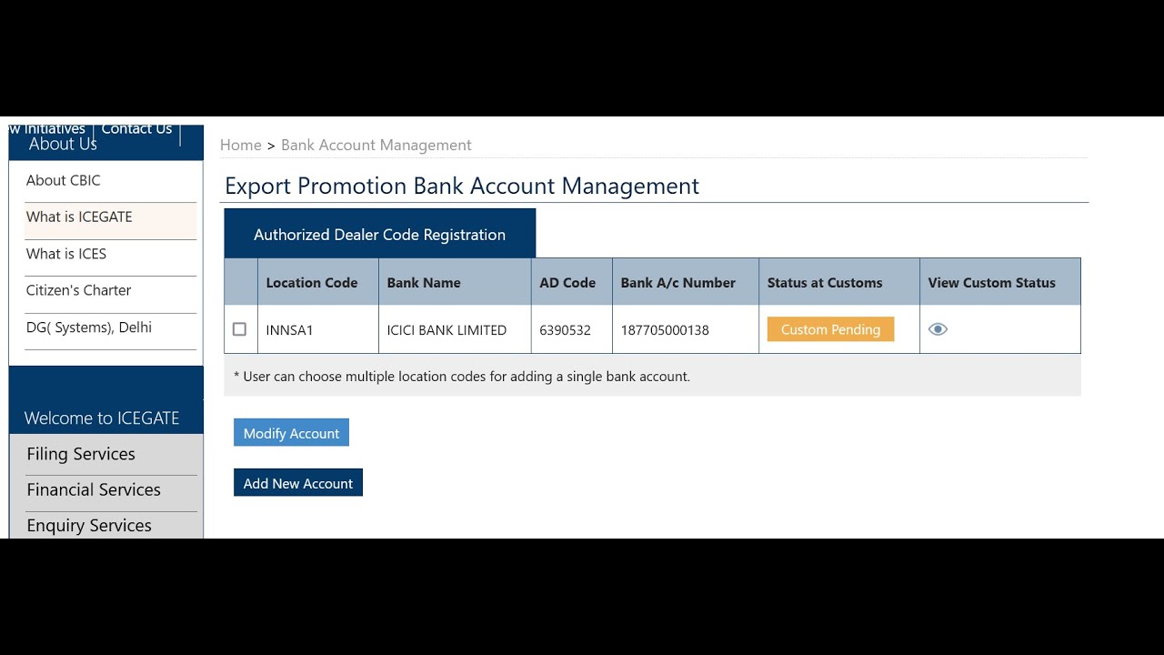 bank ad Code Letter Updating on iecgate.gov.in website