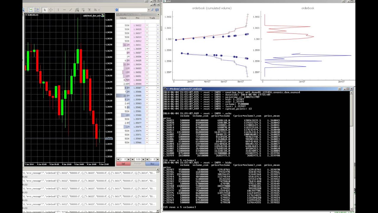 Realtime Metatrader 5 DOM (orderbook) plot with Python, Pandas, PyQtGraph and RabbitMQ