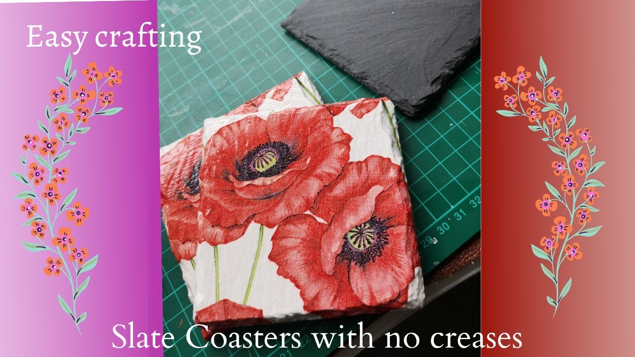 Easy decoupage slate coasters-No creases-
