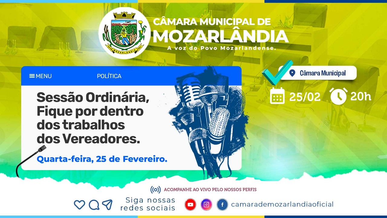 🔴 AO VIVO | Sessão Ordinária da Câmara Municipal de Mozarlândia.