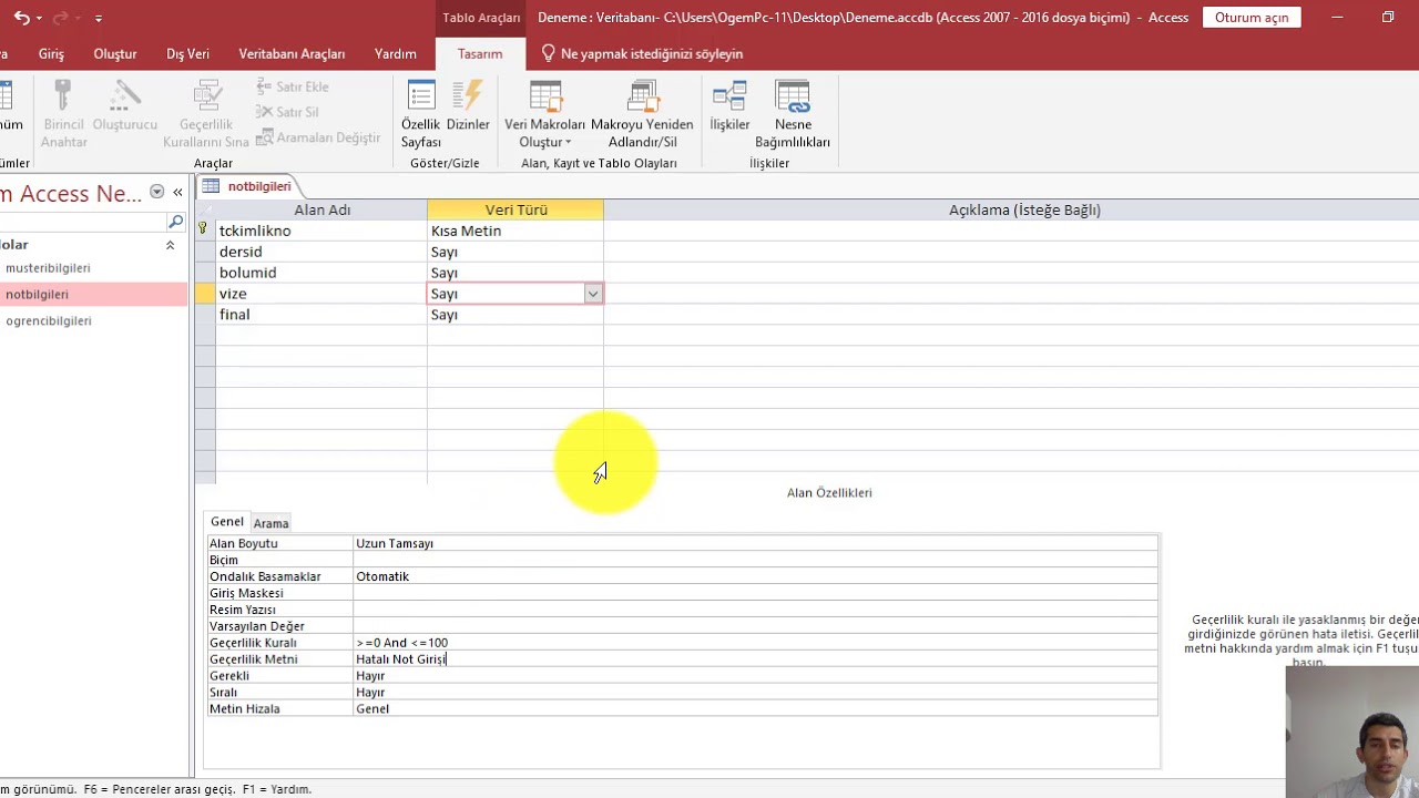 MS ACCESS Veri Türleri ve Alan Özellikleri-III