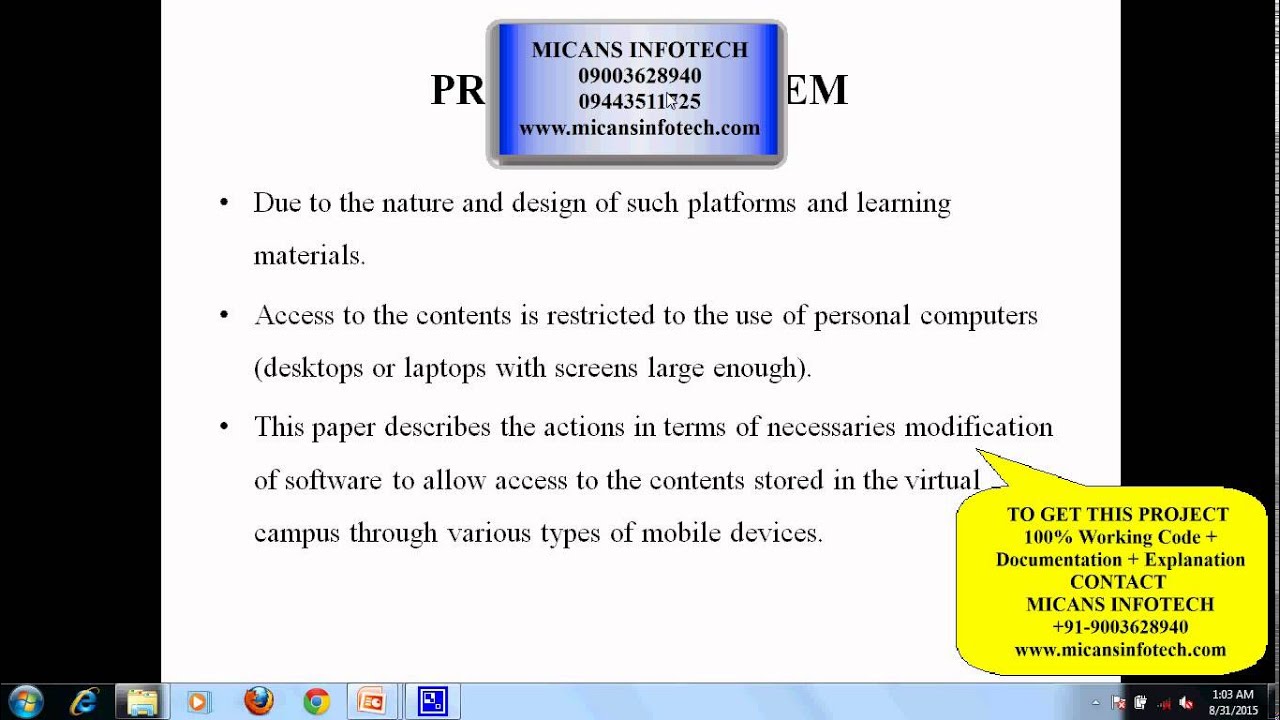 Adaptation of a virtual campus for mobile learning devices IEEE PROJECTS 2015-2016