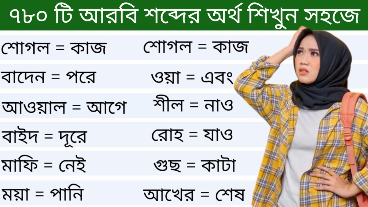 আরবি ভাষা শিক্ষা।। ৭৮০ টি আরবি শব্দের অর্থ ও বাংলা অর্থ শিখুন সহজে