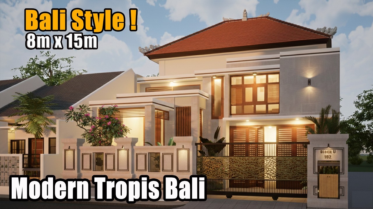 Rumah Modern Tropis Bali 8m x 15m | Desain Fasad Mewah Ala Villa Resort