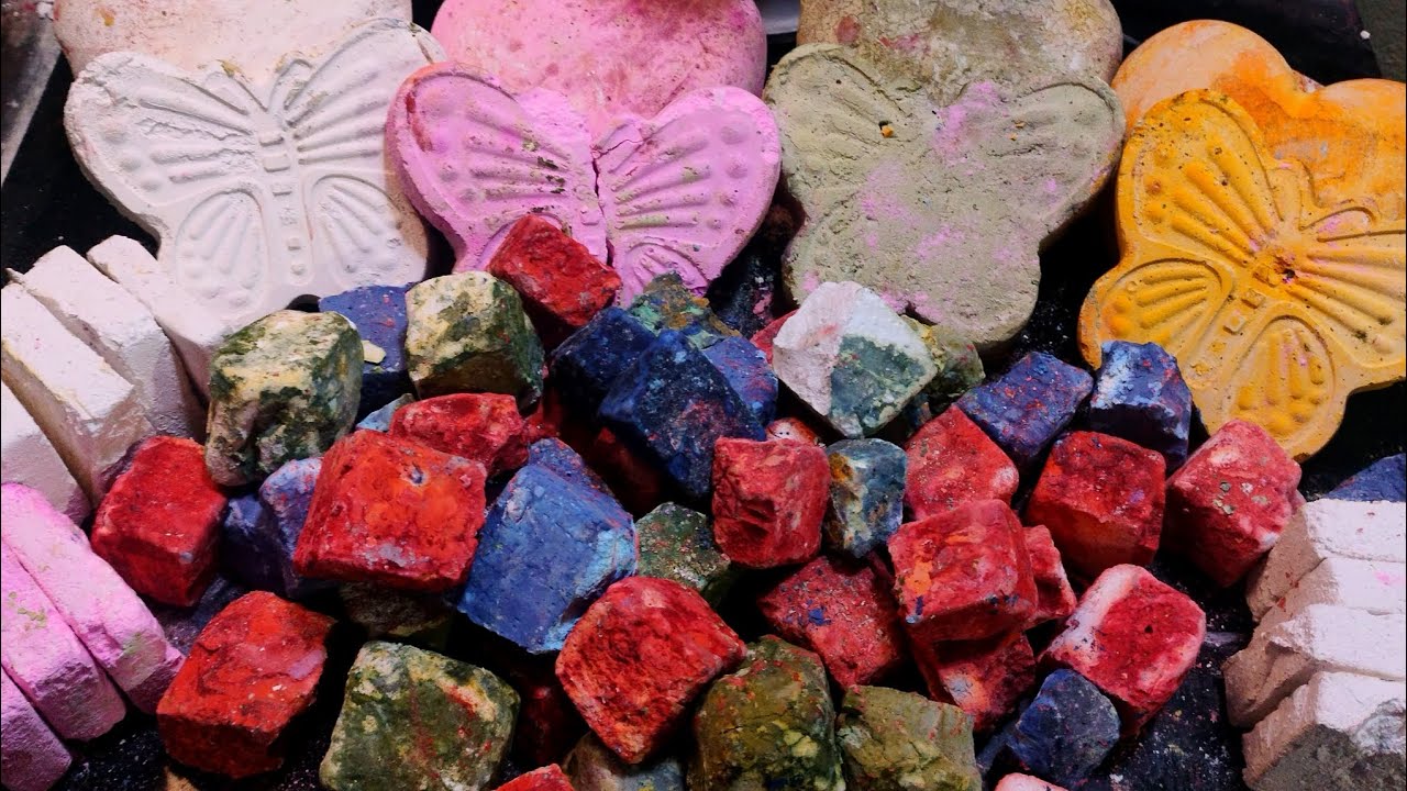 Dyed chunks with reforms ll lot of texture and colours in one frame ll dyed gym chalk ASMR ll