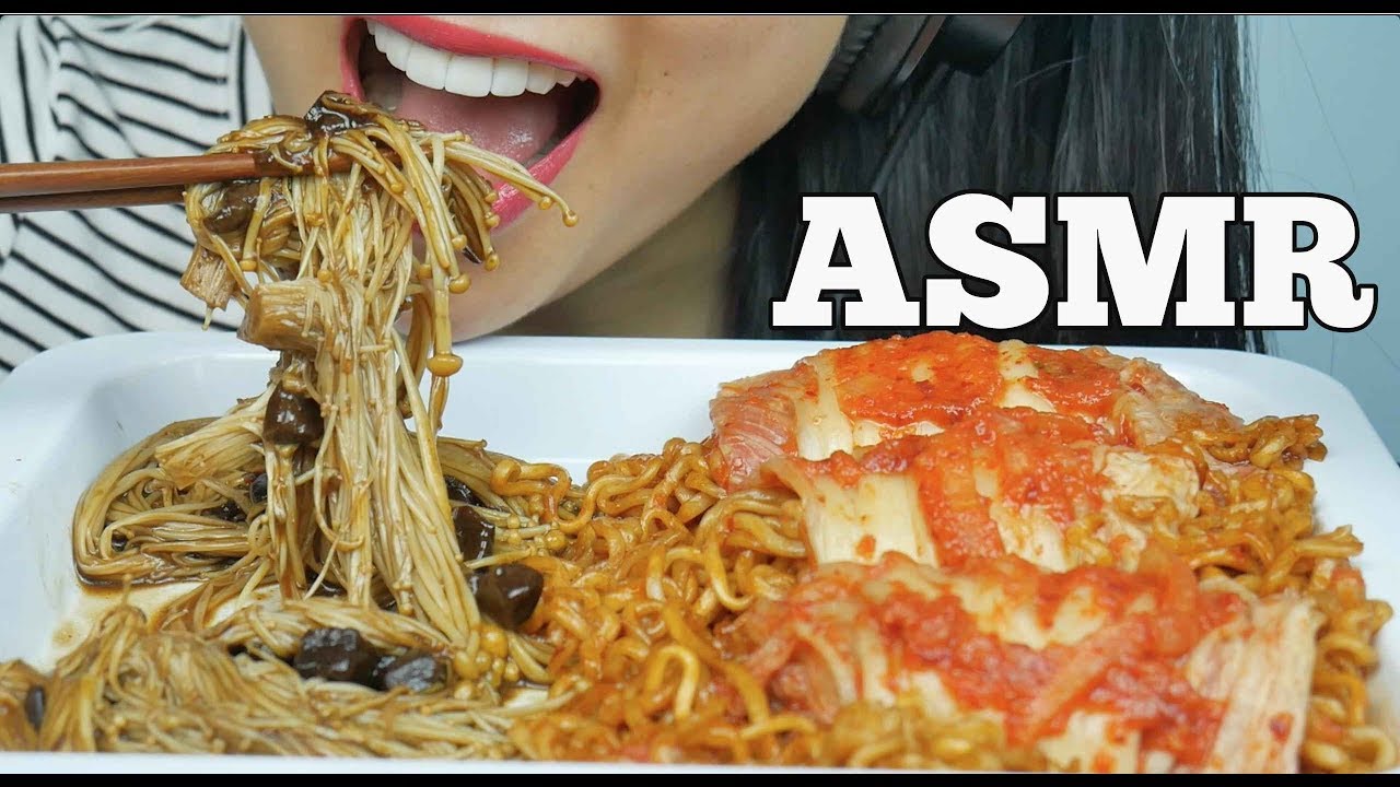 ASMR Kimchi + 4X Spicy Mala NOODLES + Enoki mushrooms (EXTREME EATING SOUNDS) NO TALKING | SAS-ASMR