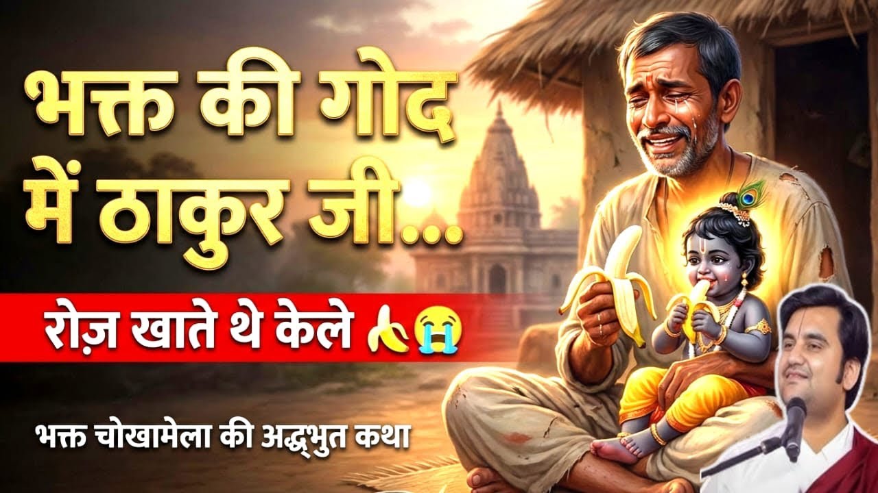 ठाकुरजी ने अपने भक्त चोखामेलाजी की गोद में बैठकर खाए केले सुनिए#indreshji #krishankatha #bhaktipath 