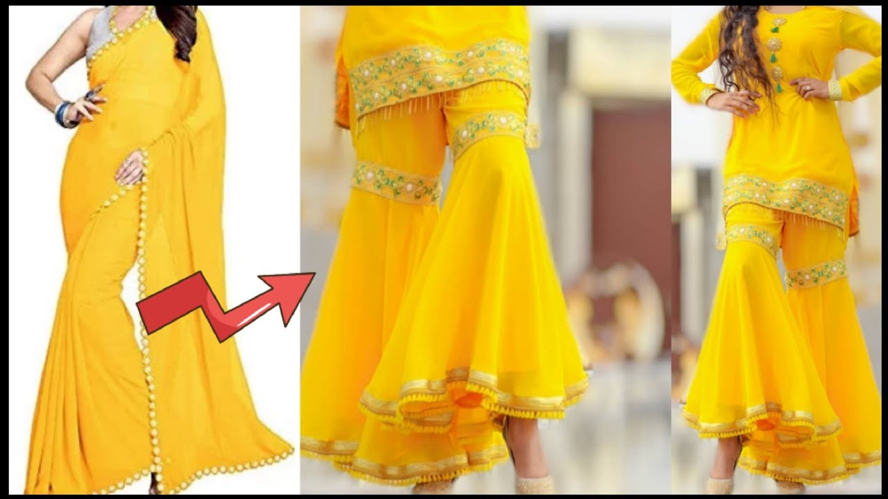 Convert old Duppatta or saree into full circular ruffle Gharara/ Gharara cutting and stiching hindi