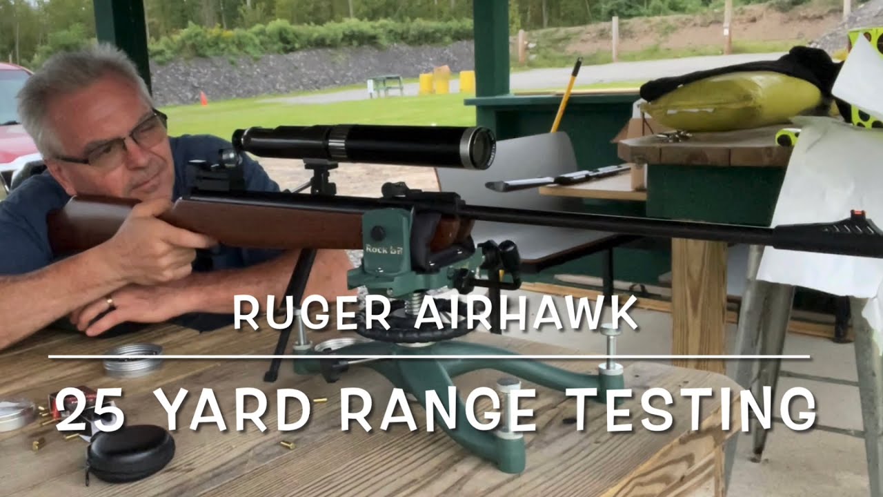 Испытание на полигоне винтовки Ruger Airhawk 177 с переломным стволом на дистанции 25 ярдов с экс...
