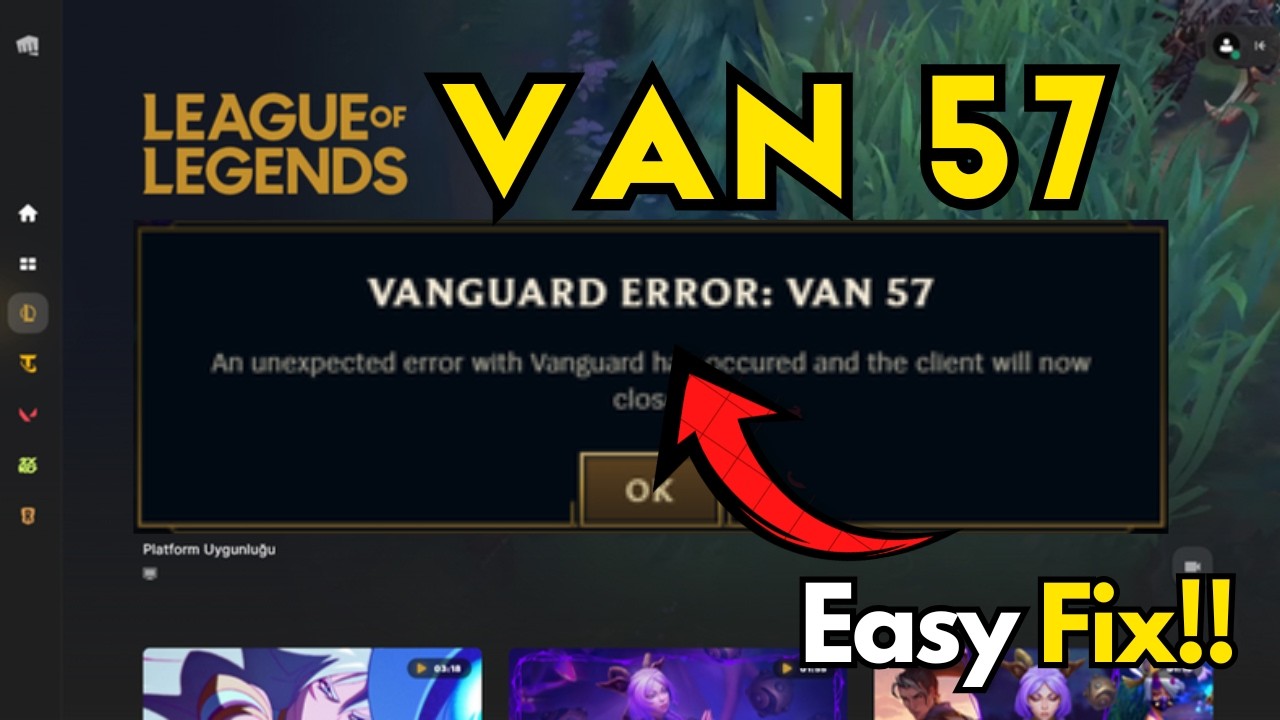 Исправление ошибки Vanguard VAN 57 в League of Legends