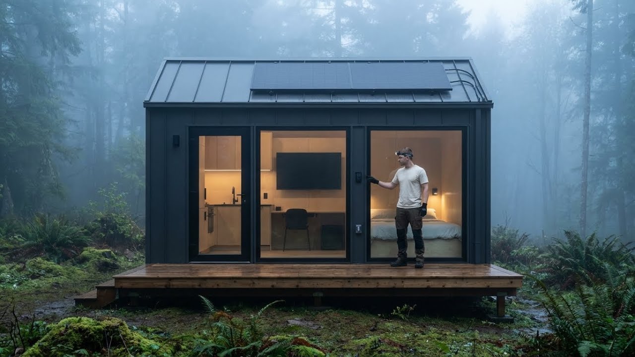 A man built Modern Cabin House in the Forest (ASMR)