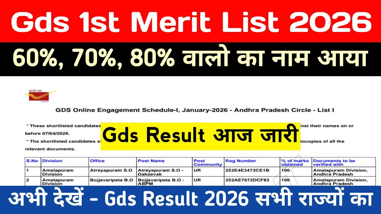 GDS Result 2026 🔴 Gds Merit List 2026 Kaise Check Kare ? Gds 1st Merit List 2026 ? Gds Cut Off 2026