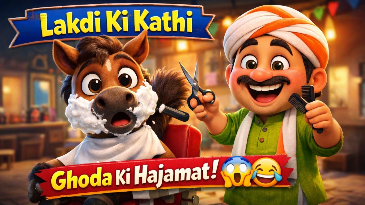 लकड़ी की काठी 🐴 घोड़ा दुम उठा के दौड़ा 😂 | Funny Barber Scene | Kids Hindi Rhyme Cartoon #viral
