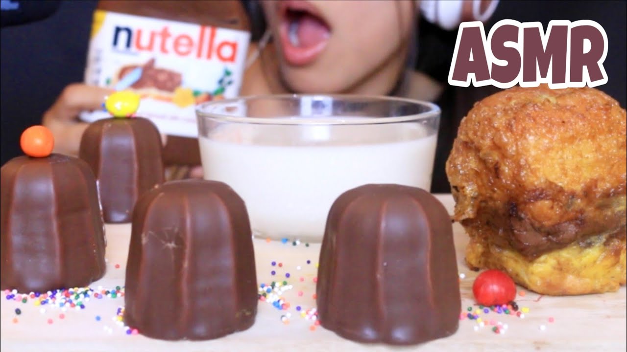 ASMR DESSERT🍫 Nutella Bread and Milk + CHOCOLATE Covered MARSHMALLOWS EATING SOUNDS 먹는 먹방  MUKBANG
