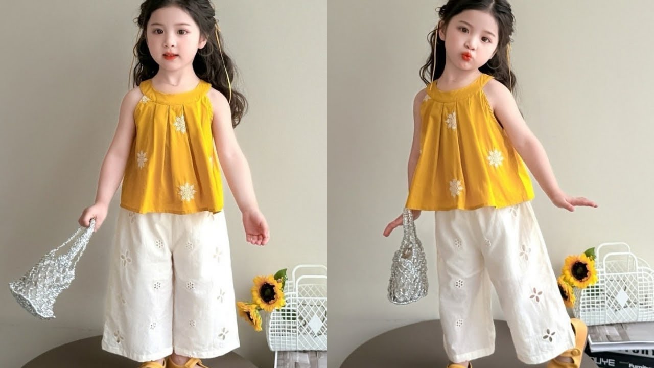 Korean style baby girl top with palazzo pant cutting and stitching tutorial| Baby girl dress design